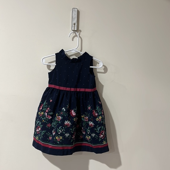• Janie and Jack • Baby Girls FLORAL BORDER DRESS Navy Blue / Pink 6-12 Months - Picture 3 of 4